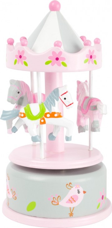 Muziekdoosje paarden carrousel met naam roze2